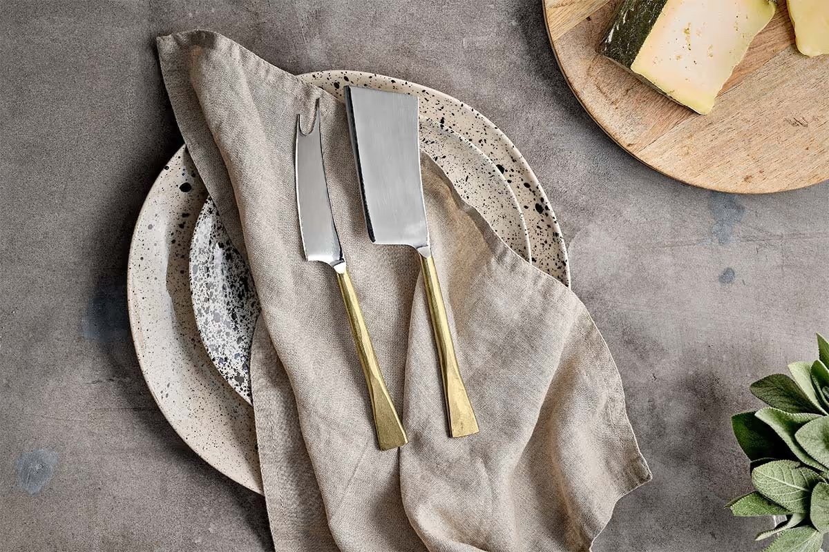 Ena Cheese Knife Set — Brushed Gold (Set of 2)