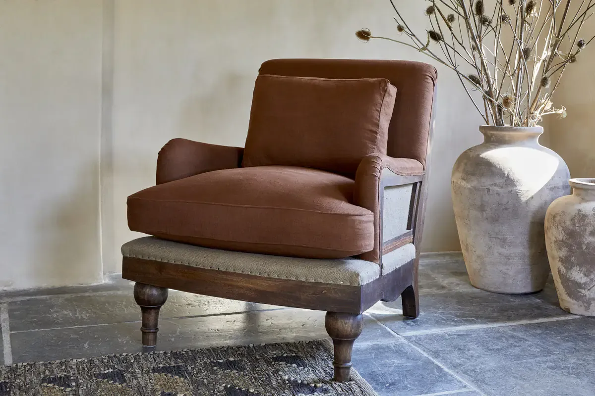 Abe Linen Deconstructed Armchair — Rust